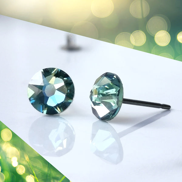 Green Erinite Crystal Titanium Earrings, 6.5mm